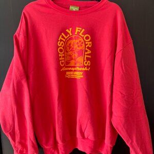 Lonely Ghost Ghostly Florals Crewneck Sweatshirt Red Graphic Size XL
